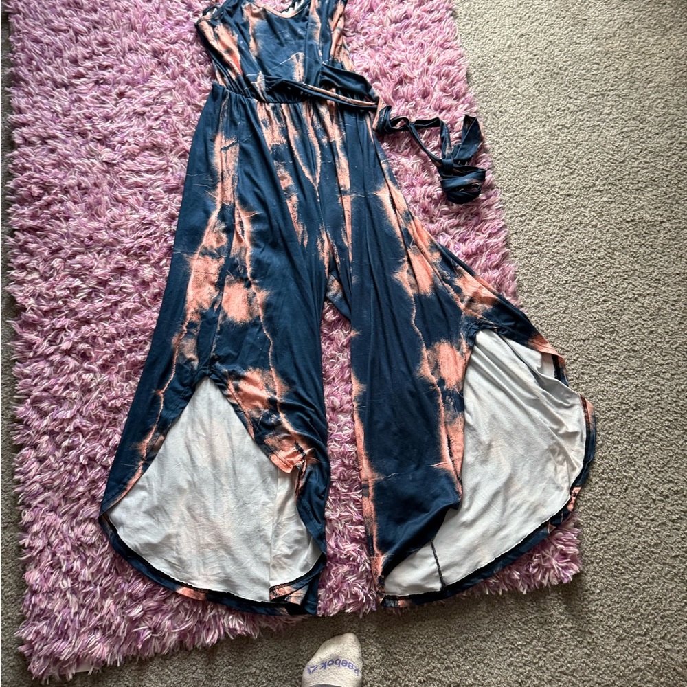 Stylish Tie-Dye Jumpsuit in Blue and Pink